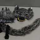 HyperFun Werewolf Costume Halloween Wolf Mask Gloves and Tails Set, Realistic Wolf Costume Cosplay Accessories Kit