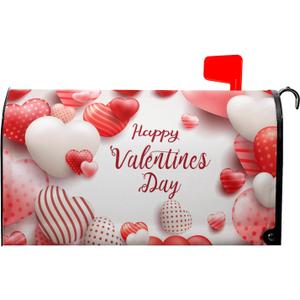 Happy Valentine's Day Mailbox Covers Magnetic Standard Size 18" X 21",Striped Polka Dot Red and White Love Heart Mailbox Wraps Post Letter Box Cover for Holiday Garden Yard Decor