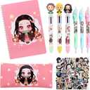 Anime Devil Merchandise Gift Set, Adorable Anime Stationery Set, Contains Spiral Notebook, Stationery Pouch, Gel Pens, Multicoloured Pens, Bracelet, Gift Box