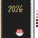 2026 Planner - Weekly and Monthly Planner, January 2026 to December 2026, Spiral Bound 2026 Calendar Planner Book, Inner Pocket, Perfect for Office Home School Supplies - A4 (8.5" x 11"), Black