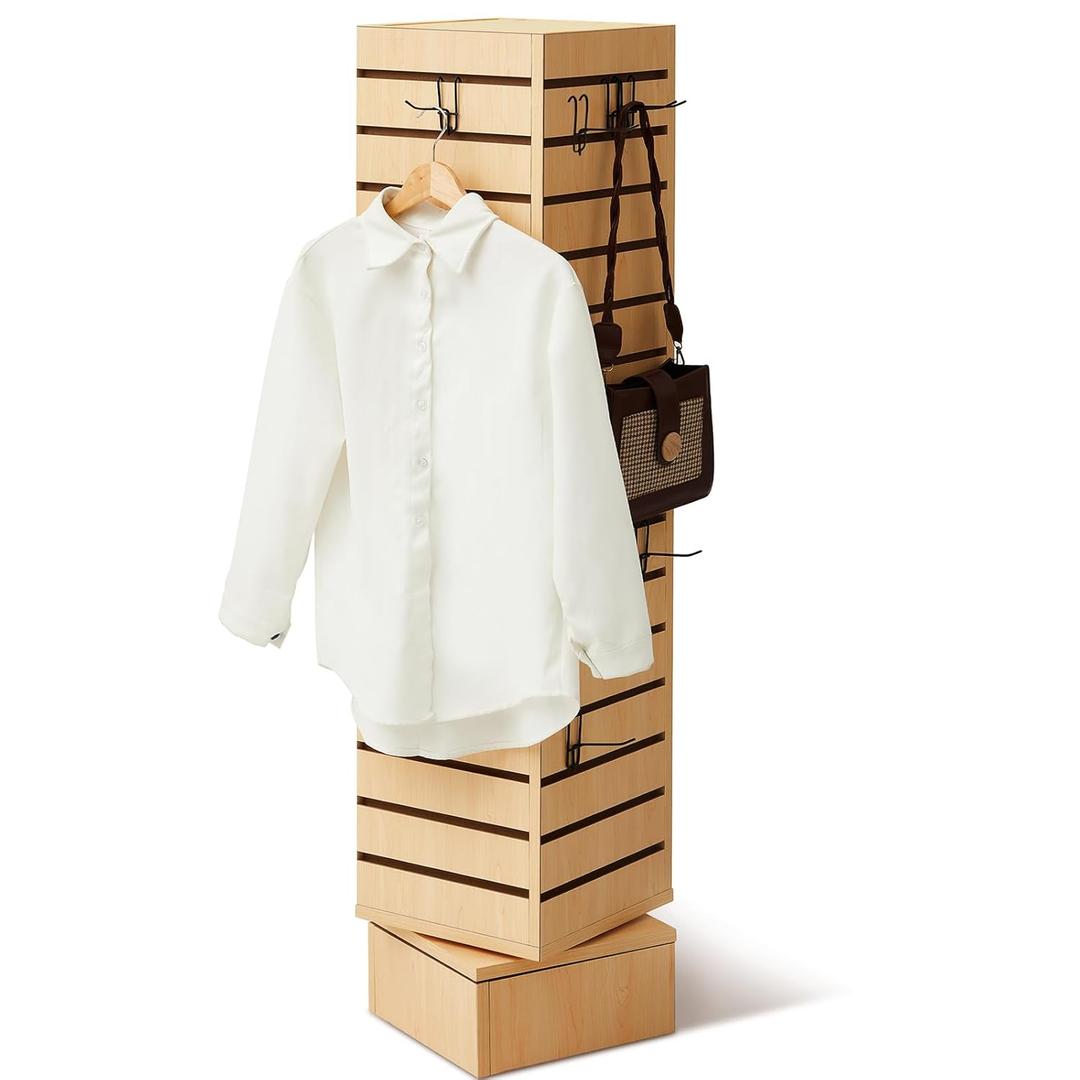 Beeveer Slatwall Tower Rotating 4 Sided Retail Fixture 4 Panel Slatwall Counter Spinner Keychain Display Stand for Retail Display Racks for Clothing Jewelry, 12''L x 12''W x 54'', Hook Not Included