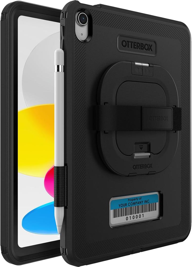 OtterBox DEFENDER FOR BUSINESS W/ KICKSTAND/HANDSTRAP for iPad (A16) & iPad 10th Gen V2 - BLACK, rugged & durable, port protection, includes shield-stand (Non-Retail Packaging)