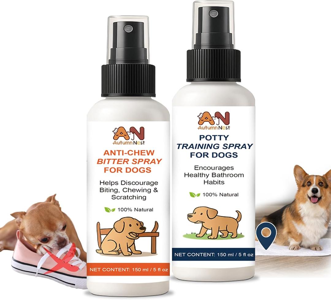 2 x Dog Behavior Training Kit 2-Pack No Chew Spray + Potty Training Spray 2150ml Behavior Correction Set for Puppies & Adult Dogs Safe & Natural Indoor/Outdoor Training Aid