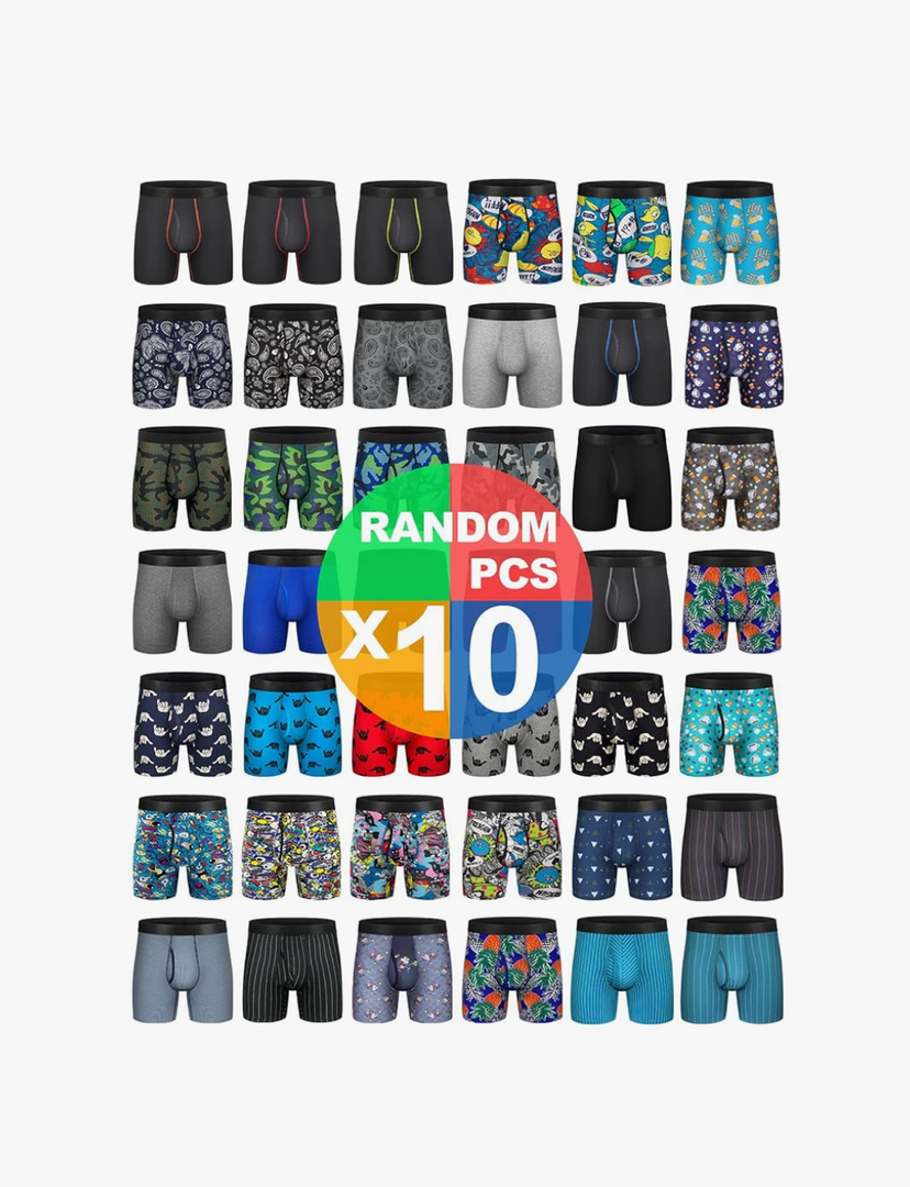 Regular Stretch Elastic Wide Band Boxer Briefs, 10 Pack, Large