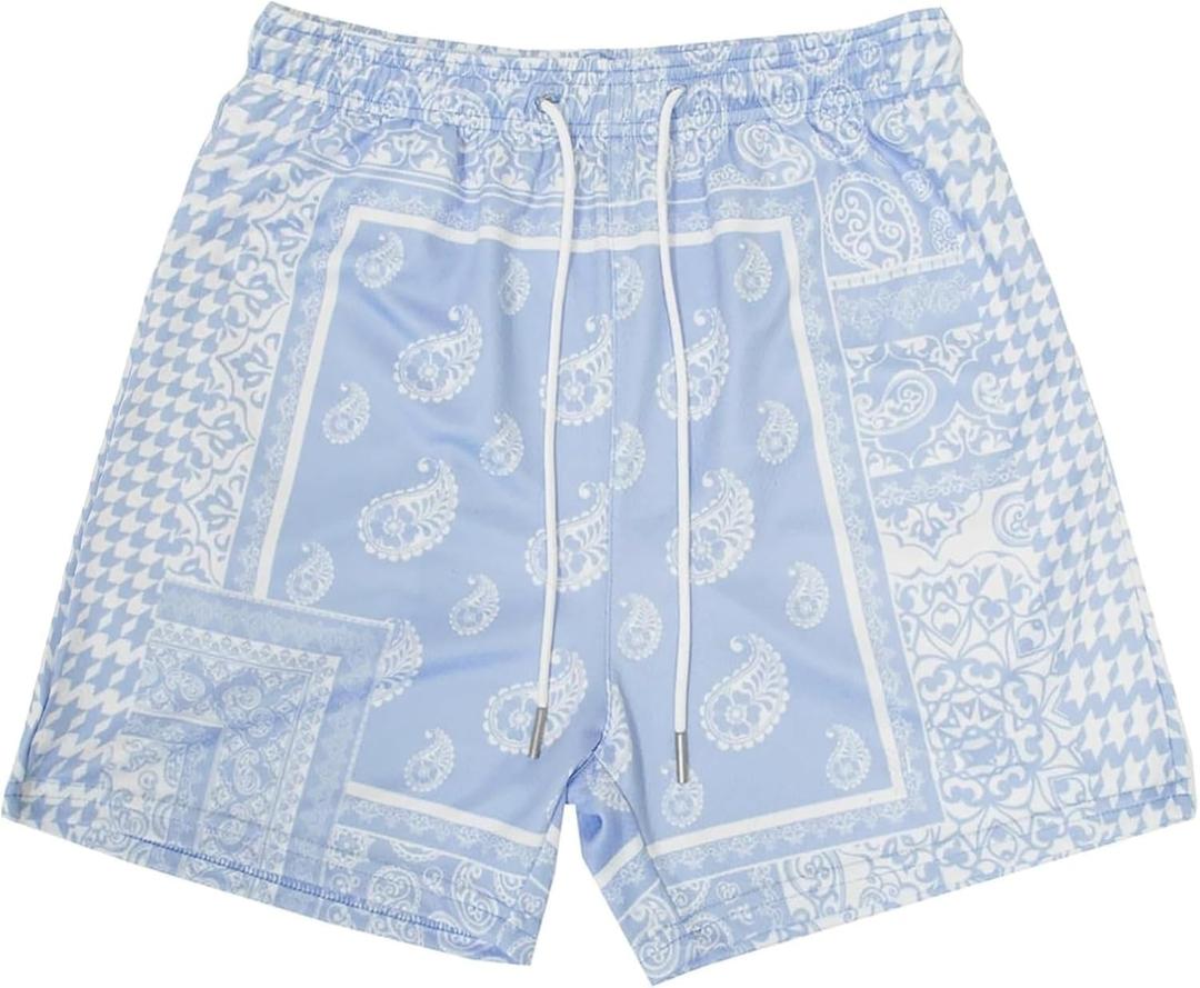 Mens Running Quick-Dry Mesh Gym Shorts with Paisley Design Lightweight Athletic Casual Shorts,Pockets for Outdoor (Blue, XS)