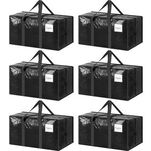 Fygrip 6 Pack Extra Heavy Duty Large Moving Bags with Strong Zipper and Comfortable Handles, Heavy Duty Durable Clothes Storage Bags, Moving Boxes for Supplies, 29"L x 14"W x 13"H, 23 Gallon, Black, 6 PCS