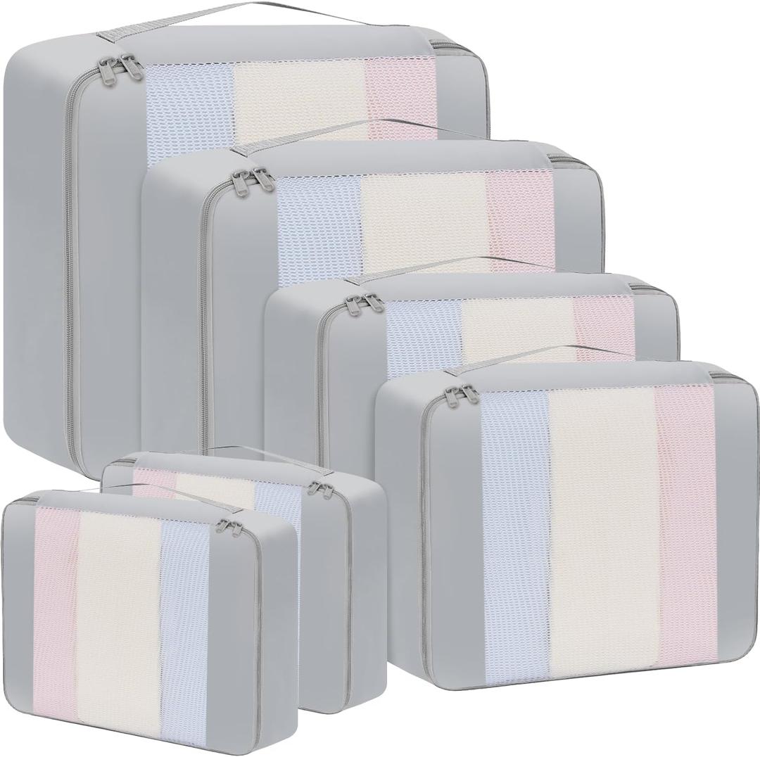 BAGAIL 6 Set/8 Set/10 Set Packing Cubes Various Sizes Packing Organizer for Travel Accessories Luggage Carry On Suitcase, Grey