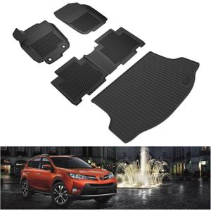 KIWI MASTER Floor Mats & Cargo Mat for 2013-2018 Toyota RAV4 (Non-Hybrid), OEM Replacement PT908-42165-20, All Weather Car Mats, Heavy Duty TPE Floor Liners, Front & Rear & Tray Trunk Mat Set, Black