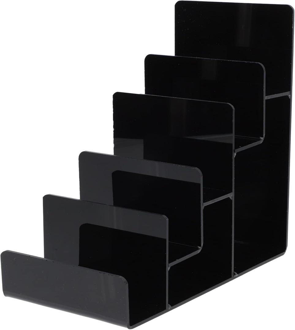 Cabilock Multi-Layer Acrylic Wallet Display Stand 5-Tier Black Purse Organizer Rack for Home and Store Counter Top Suitable for Wallets Handbags Sunglasses Jewelry Storage