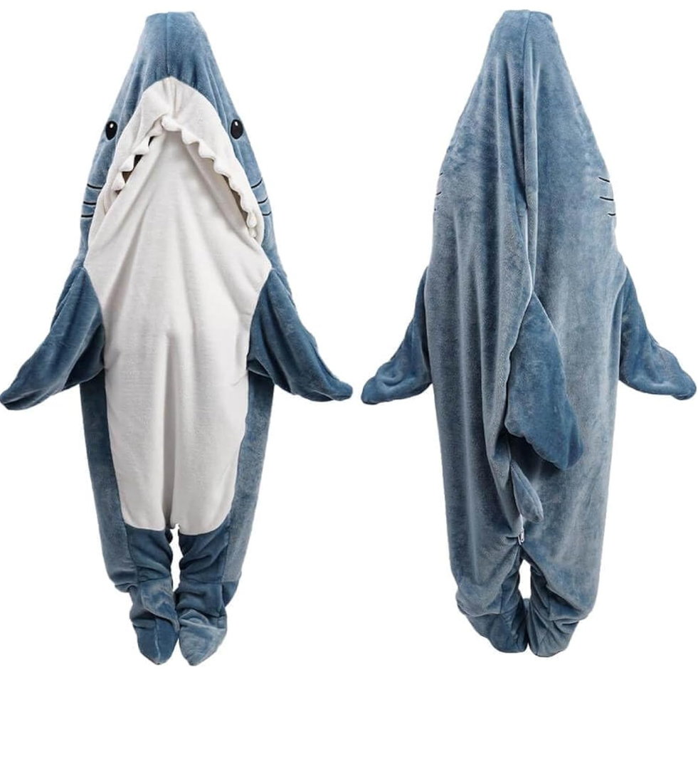 Shark Blanket Hoodie Onesie for Adult & Kid, Wearable Shark Sleeping Bag, Soft Cozy Onesie Costume M