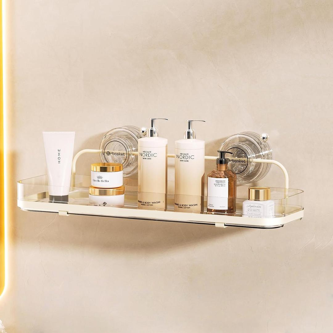 Suction Cup Shower Caddy, Wall Mounted No Drilling Bathroom Shower Organizers Storage Rack, Removable Shelves for Inside the Shower, Clear