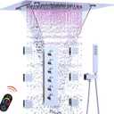 Enga 20 Inch Rain Shower System, LED Atomizing Rainfall Waterfall Large Horizontal Square Ceiling Shower Head with Remote Control Thermostatic Shower Faucet Set Flow Can Be Controlled, Chrome