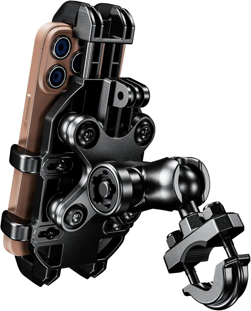 Kewig Motorcycle Phone Mount with Vibration Dampener, Anti-Shake Cellphone Cradle with Metal Handlebar Mounting Base Bike Phone Holder for Motorcycle Scooter ATV Fit 5.4-6.9" Phone