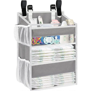 Hanging Diaper Organizer for Changing Table,Cribs,Car,Playard or Wall & Nursery Organization-Durable 2-Tier Diaper Organizer with Mesh Pockets and Viewable Design, Won't Deform, Light Gray