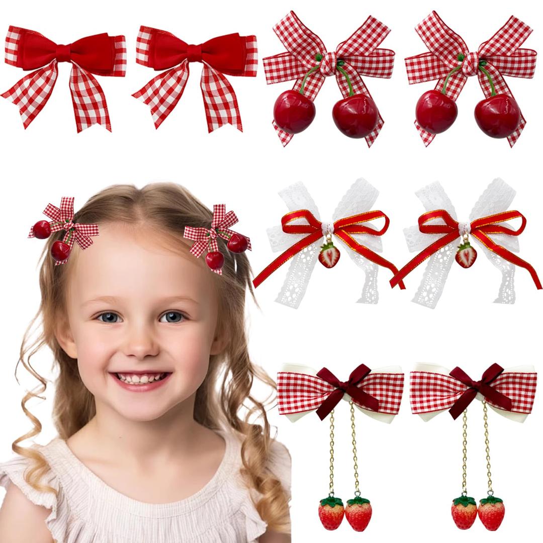 8 Pcs Cherry Strawberry Hair Accessories - Cute Alligator Clips, Flower Barrettes, Bow Decor for Teen Girls and Women, Hair Decoration, Christmas