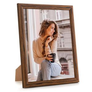 MOUDAMION 8x11 Wood Frame Brown, Natural Wooden 11x8in Picture Frames, Modern Golden 8 x 11inch Gallery Photo Pic Frame with HD Plexiglass, Horizontal Vertical Wall Mounting Tabletop Display 1Pcs