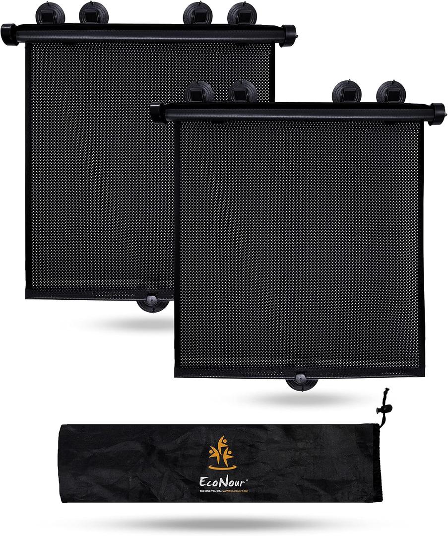 EcoNour Window Shades for Car Baby (2 Pack) | Retractable car Window Shade for Baby for Sun Protection for Kids, Passengers & Pets in The Back Seat | Car Window Covers for Trucks | (20x22)