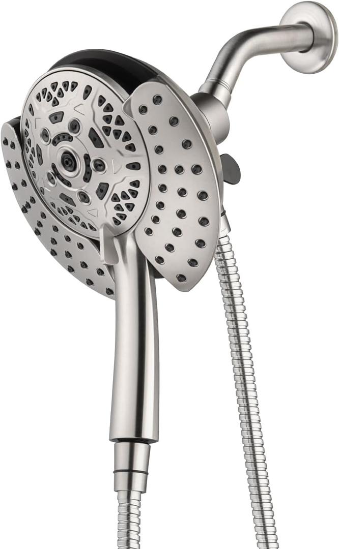 INAVAMZ Shower Heads with Handheld Spray Combo: 7.2" Rainfall Shower Head & Handheld Shower Head 2-IN-1 Shower Head with 60" Rotatable Stainless Steel Hose Nickel, Shower Trim Systems