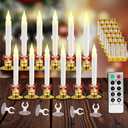 Kithouse Set of 12 Flameless Candles-Window Candles-LED Battery Operated Candles,with 24 AA Batteries,10-Key Remote and Daily Timer,Window Suction Cups,Gold Removable Holders,Christmas Bow