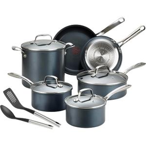 T-fal Platinum Non Stick Cookware Set 10 Piece, Induction, Oven Broiler Safe 500F, Kitchen Cooking Set W/Fry Pans, Saucepans, Saute Pan, Dutch Oven, Utensils, Pots and Pans, Dishwasher Safe, Slate