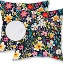 HOMFREEST Outdoor Floral Throw Pillow Covers 18x18 Inch Set of 2 Black Waterproof Flowers Decorative Spring Summer Holiday Patio Cushion Cases for Patio Furniture Garden