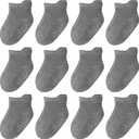 Aroveea Non Slip Grip Ankle Baby Socks 12 Pack for Toddler Boys and Girls Kids, Infant Cute Cotton Baby Socks (Gray)