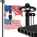 20FT 12 Gauge Heavy Duty Flag Pole Kit with Solar Light,Ground Flag Pole for Outside House Extra Thick Aluminum Flagpoles with 136 Led Light & 3x5 American Flag,110MPH Wind Tested,Black