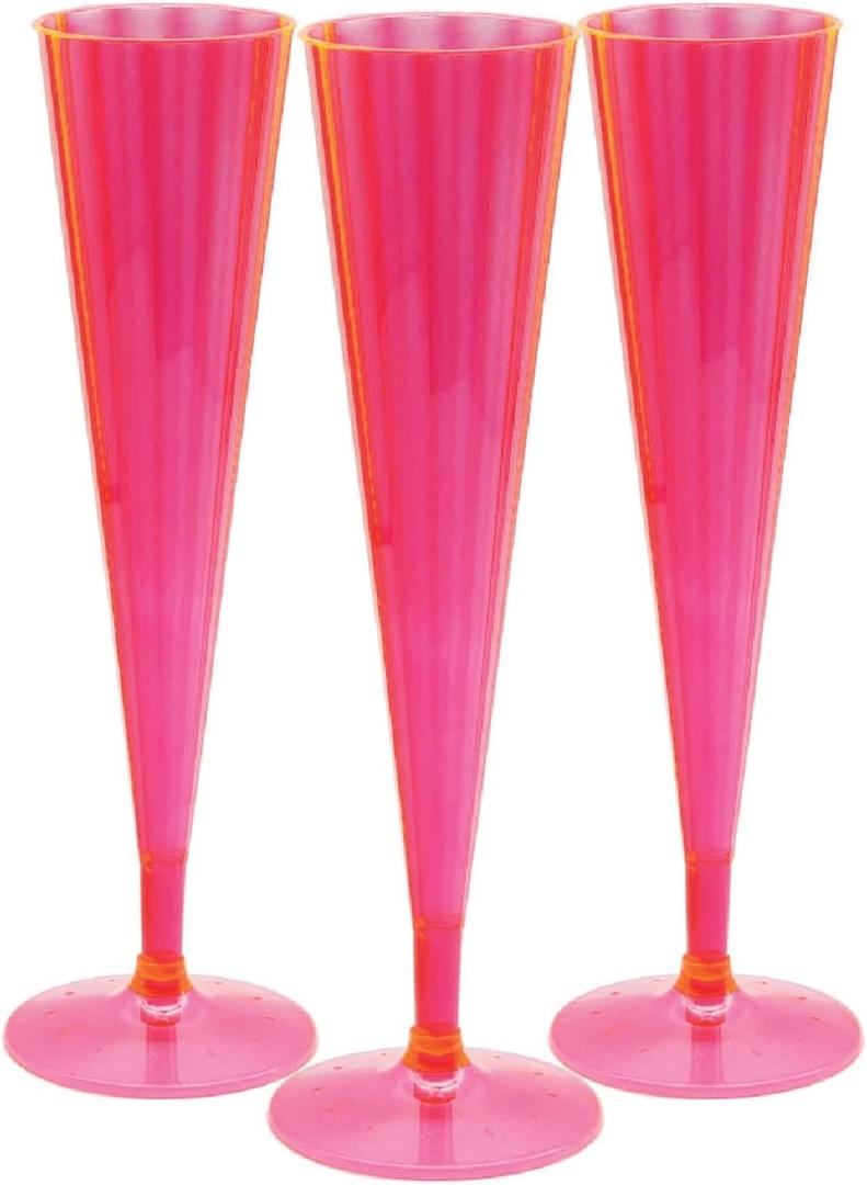 Party Essentials 20 Count Hard Plastic Twopiece 5 oz Champagne Flutes, Neon Pink