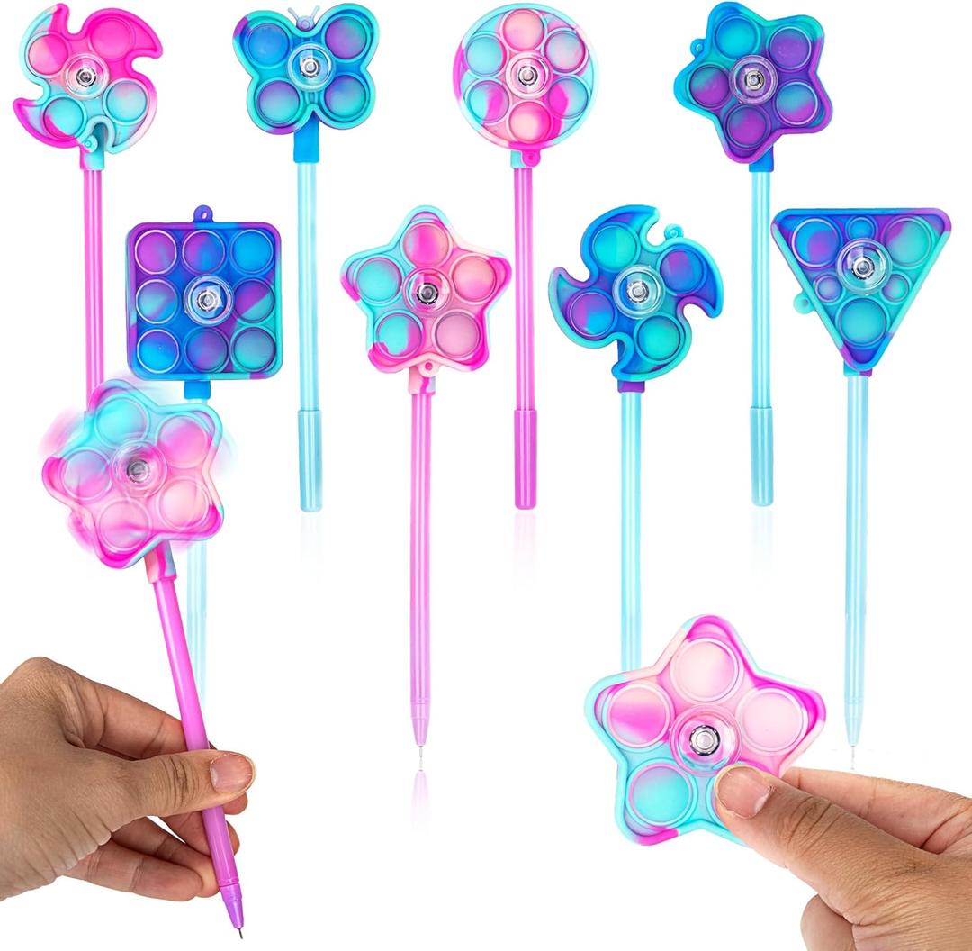 ArtCreativity 3 in 1 Windmill Popper Pens for Kids - Set of 8 - Pens, Pop It Fidget Toys, and Fidget Spinners Combined - Fidget Party Favors, Pinata Fillers, Goodie Bag Stuffers for Ages 3 and Up