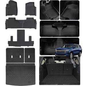 Floor Mats & Trunk Mat with Backrest Set for 2021-2024 2025 Chevrolet/Chevy Suburban 7 Seats (2 Row Bucket Seats)/GMC Yukon XL(Only XL)/Cadillac Escalade ESV, TPE Car Floor Liners with Cargo Liner