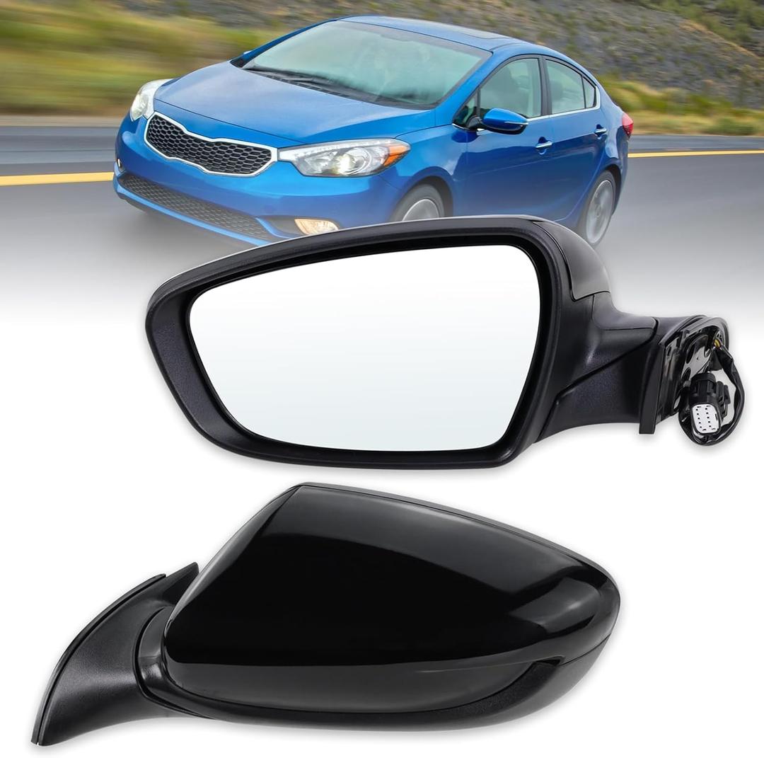 Left Driver side Mirror Compatible with 2014 2015 2016 Kia Forte with Manual Folding power glass Heated Black Replace# KI1320181(5 Pins)