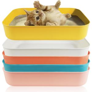 5PCS Small Litter Box, Plastic Kitten Litter Box, 13.9 x 9.8 x 3 Inch Open Litter Box for Small Pet, Easy to Clean (5 Color)