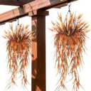 Artificial Hanging Flowers for Outdoors, Realistic UV Resistant Fake 3Pcs Fall Outdoor Flowers with 2Pcs Faux Lavender Hanging Plants for Porch Patio Planter Garden Outside Yard (Orange)