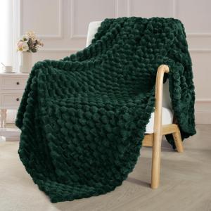 Exclusivo Mezcla Extra Large Soft Fleece Throw Blanket, 50x70 Inches Stylish Jacquard Throw Blanket for Couch, Fuzzy Cozy Lightweight for All Season, Forest Green