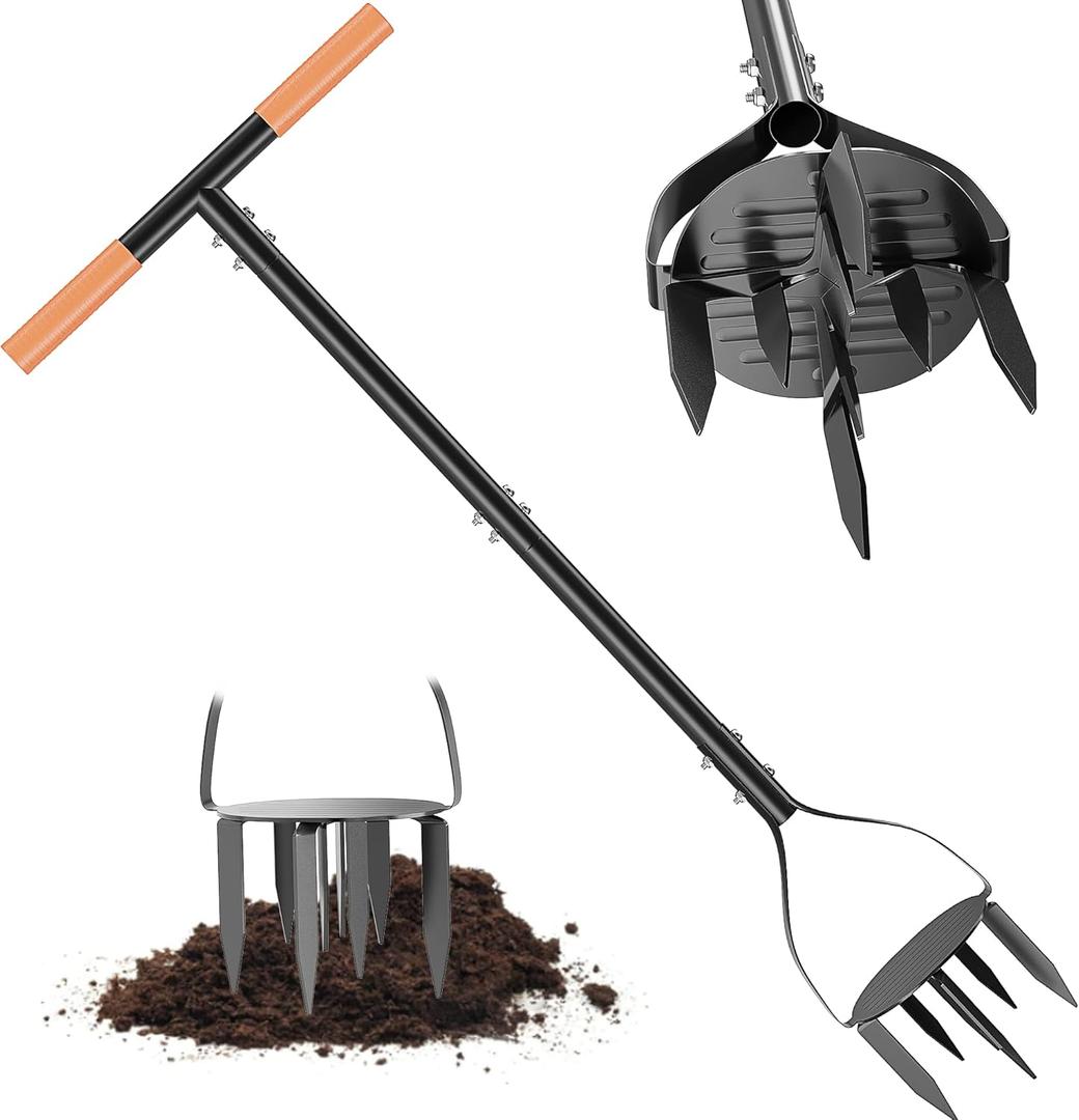 Garden Hand Tiller, 34.6 Inch Garden Claw Twist Tiller Cultivator, Garden Tools with 5.3 Inch Sharp Claw and Non-Slip Comfort Grip, Hand Tiller Garden Claw for Loosening Soil on Farms, Parks
