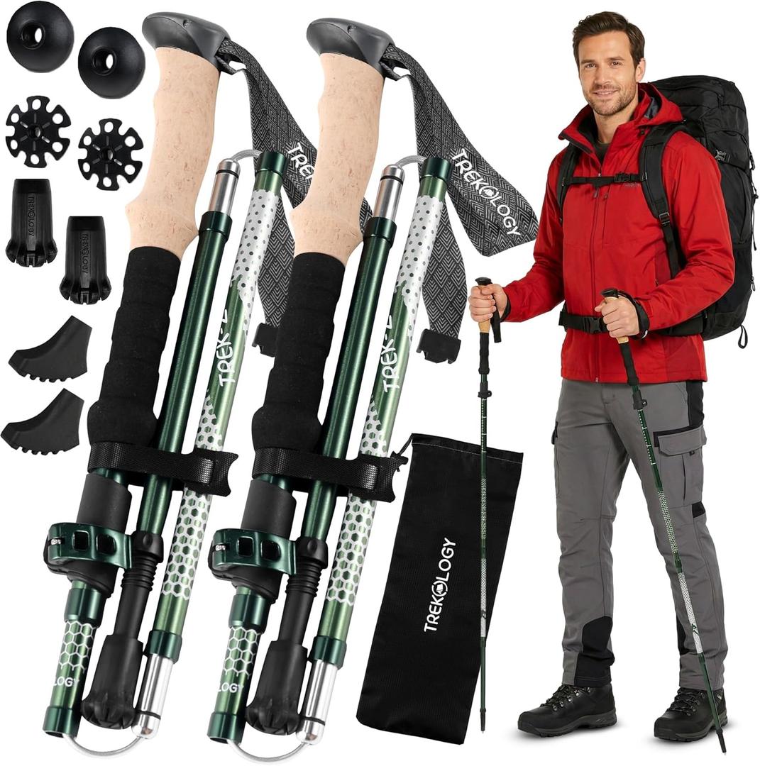 TREKOLOGY Trek-Z Collapsible Hiking & Trekking Poles - Balance Support for Seniors, Women, and Men, 2pc Per Set
