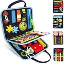 Busy Book for Toddlers - Montessori Busy Board with Sensory Activities for Learning Fine Motor Skills, Travel Toys for Toddlers for Airplane, Car. for Boys and Girls. (Navy Blue)