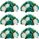 NUPTIO Flower Wedding Centrepieces for Tables - 6 Pcs 9.5in Diameter Teal & White Artificial Flowers Rose Ball for Centerpieces Table - Fake Rose Arrangements for Weddings Birthday Party Decorations