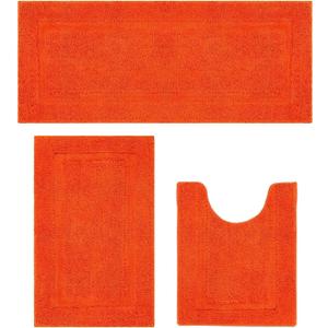 SHACOS Orange Fall Bathroom Rugs Sets 3 Piece, 20"x32" + 20"x47" Non Slip Bath Mat and 20"x24" Toilet Rugs U Shaped Washable, Soft Fluffy Water Absorbent Bathroom Floor Mat