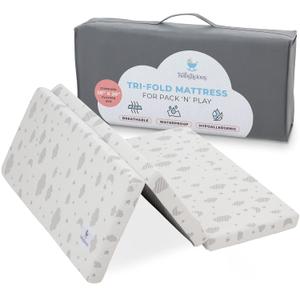Babylicious Waterproof Pack and Play Mattress Topper | 38" x 26" x 1.5" | Trifold Style - Breathable Soft Plush Foam - Portable Mattress Topper- Baby Foam Mattresses for Babies