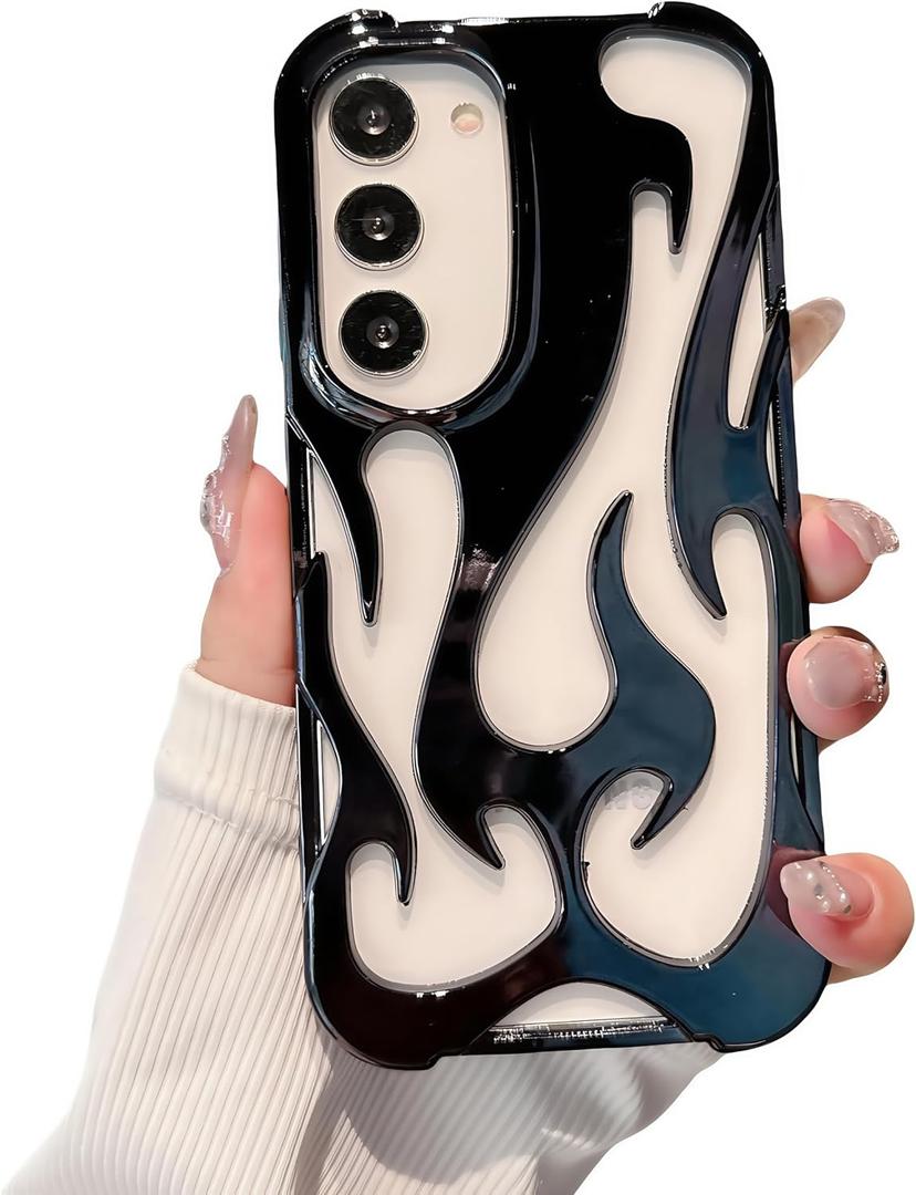 Fashion Flame Bumper Case for Samsung Galaxy S23 Ultra Case [3D Deluxe Color Plating] [Hollow Heat Dissipation Design] Ultra Slim Shockproof Protective Soft Cover - Black