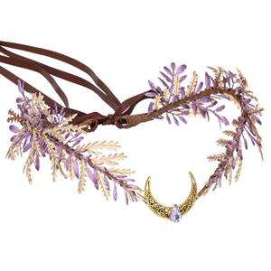 MOSTORY Purple Moon Fairy Crown - Forest Elf Crown Elven Headpiece Woodland Leaf Circlet for Renaissance Faire Accessory Women Halloween Party Elf Cosplay (Gold-pueple)