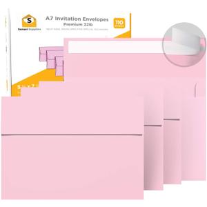 110 5x7 Pink Invitation Envelopes - for 5x7 Cards - A7 - (5  x 7  inches) - Perfect for Weddings, Graduation, Baby Shower - 120 GSM - Peel, Press & Self Seal - Square Flap (110 - Single Pack)
