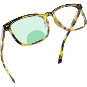 YEIN Bifocal Reading Glasses with Blue Light Blocking Lenses, Bifocal Reader for Women and Men, Vintage Square frame with Spring Hinge (+0.00/+2.00 magnification)