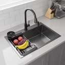 Drop In Kitchen Sink with Faucet Combo18 Gauge Stainless Steel Single Bowl Kitchen Sink Large Deep Round Corner Handmade Topmount Overmount Basin Kitchen Sinks (22"x18")