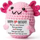 9 Year Old Girl Birthday Gift Ideas, Mini Crochet Axolotl Plush for 9th Birthday Gift for Girls, 9th Pink Decorations, 9 YO Presents Axolotl Toy, 3.15-3.94 inches