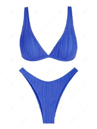 ZAFUL Bikini Sets for Women Triangle Textured Plunging High Cut Cheeky Bikini Swimsuits Two Piece Bathing Suits, Size: M