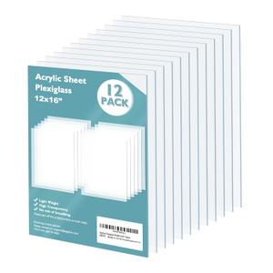 Egofine Plexiglass Sheets Acrylic Sheets 12 Pack of 12x16 0.04 Thick Clear Plastic Cast Transparent Plexi Glass for Crafting Projects, Replacement Picture Frame Glass, DIY Display, Easy to Cut