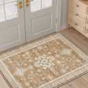 DEXI Area Rugs for Entryway, 2'8"x4' Washable Low Pile Vintage Traditional Entry Rug Non Slip, Indoor Door Mat for Bedroom Kitchen Entrance Hallway, Light Brown