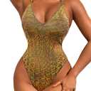 Sexy Swimsuit for Women,Backless Scrunch Butt High Cut Monokini,One Piece Cheeky Bathing Suit Beach Pool Party (6-8, Gold)